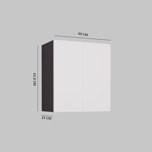 Image of 2 Door Multipurpose Wall Mounted Cabinet with Adjustable & Fixed Shelf | Storage for Modular Kitchen, Bathroom, Office & Living Room | DIY | Color-Grey & White | Size-60x33x63.8 Cm