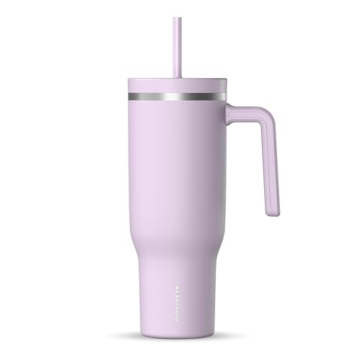 Image of Hydrapeak Voyager 40 Oz Stainless Steel Tumbler with Handle, Insulated Water Bottle With Straw & Lid, Cupholder Friendly Reusable Travel Mug (Blush)