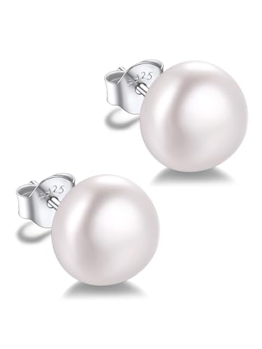 Silvora Pendientes Perlas Mujer Plata de Primera Ley 925 10MM Aretes Delicados Piercing Hipoalergénico Oreja Joyería Deliciosa Madre Pareja Novia