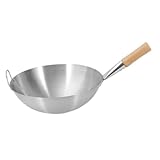 Toddmomy Wok mit Holzgriff Vielseitige Bratpfanne für Zuhause und Kratzfest Wärmeisolierend zum Braten Dämpfen und Kochen
