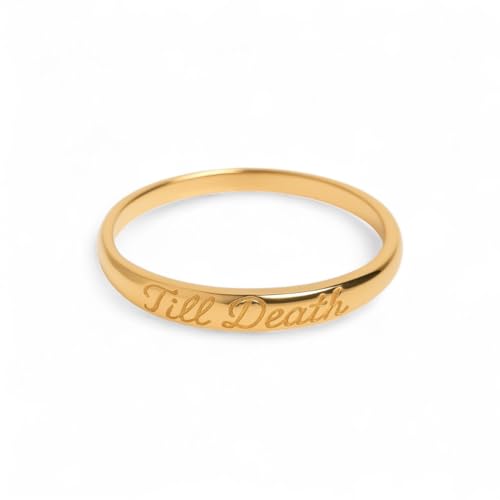 Til Death, 10K Rose Gold Dainty Minimalist Ring, Personalized Till Death Wedding Band, Trendy Statement Symbolic Ring – TheaJewelCrafts