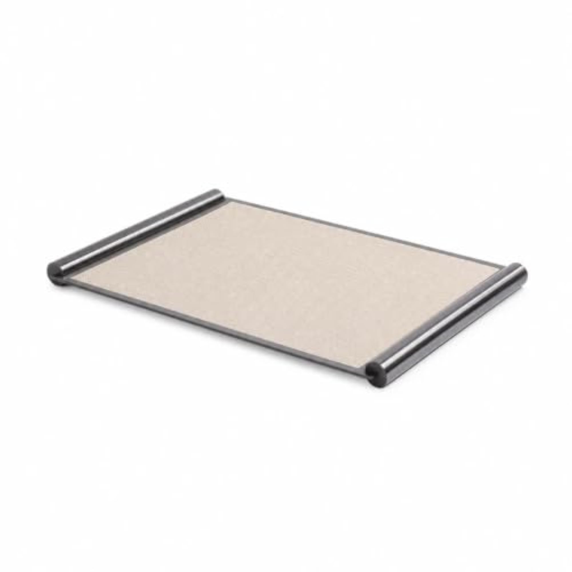 Textured Rectangular Leather Tray with Metal Frame