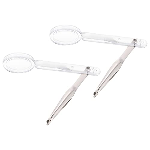 WRITWAA 2sets 2pcs Portable Magnifying Glass with Tweezers High Definition Optical Lens for Easy Viewing and Precision Gripping Multi Function Handheld Tool for All Ages and 2pcs*2