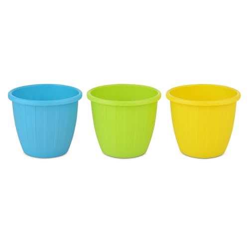 Image of Go Hooked Sunshine Flower Pot /Planters for Home Decor, Plastic Pots for Gardening /Home, Flower Pots Indoor-Outdoor & Planter for Plants (Multicolor) (Pack of 3)