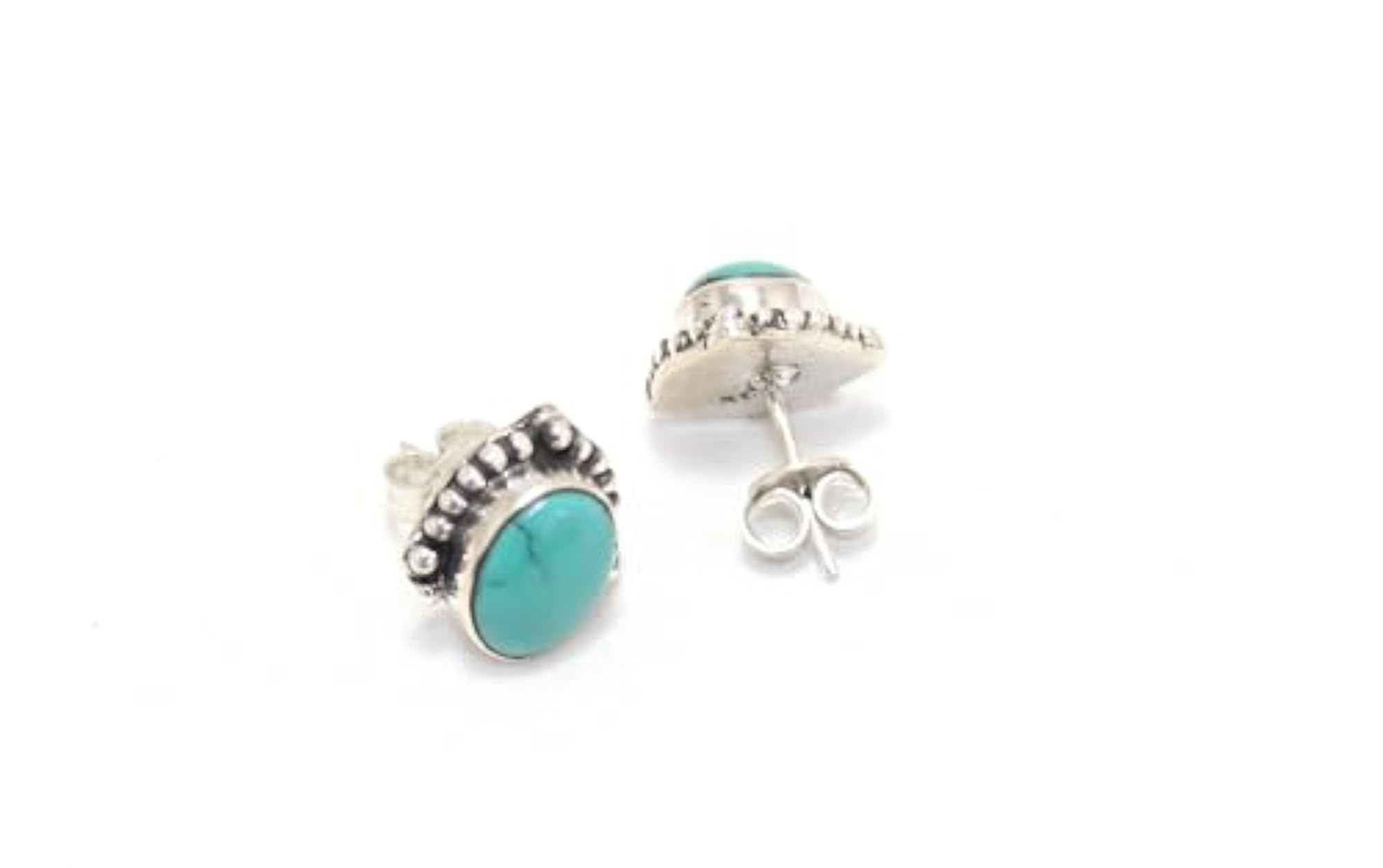 Women's 925 Sterling Silver Natural Turquoise Gem Stone Stud Earrings