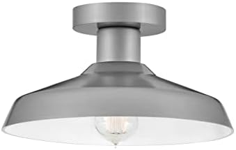 Hinkley Forge Small Outdoor Flush Mount Light Fixture, Warehouse Industrial Style, Composite Material, Anti-Fading Finish, Antique Brushed Aluminum