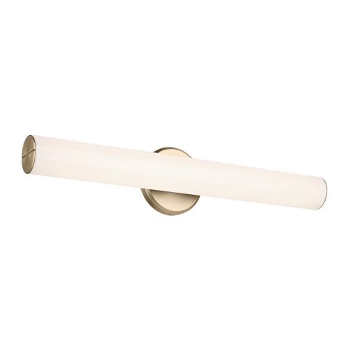 Image of Kichler Rosh 24.25 inch LED Bathroom Vanity Light Fixture with White Glass in Champagne Bronze, Modern Minimalist Bath Bar for Mirror, Dimmable (24.25 inch W x 5 inch H), 55188CPZLED