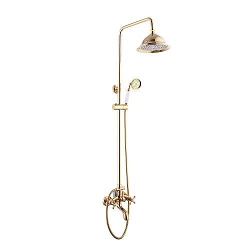 Ensemble de douche moderne doré avec douchette - Système de douche à effet pluie - Laiton antique - Rétro doré - Système de douche avec pommeau de douche...