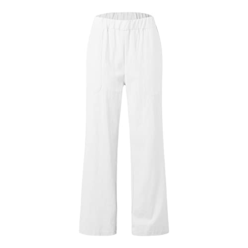 YOLAI Womens Casual Wide Leg Pants Solid High Waisted Loose Cozy Pants Comfy Lightweight Pants with Pockets (White, M)4