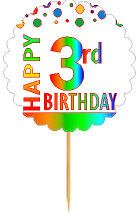 CakeSupplyShop Item#RP-003 Happy 3rd Birthday Rainbow Novelty Cupcake Decoration Topper Picks -12ct