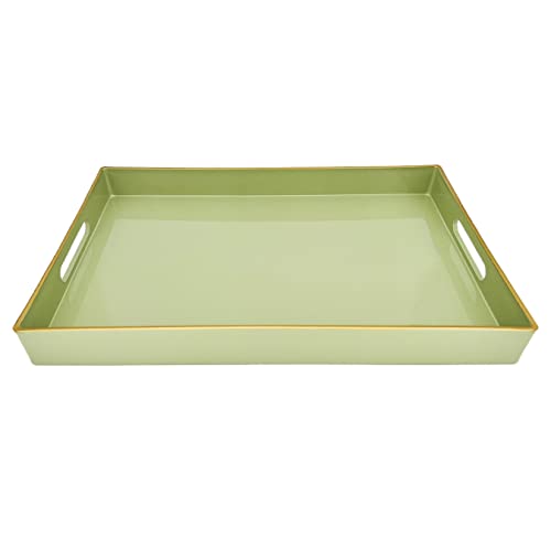 Henilosson Serving Tray With Handles, Modern Decorative Tray For Coffee Table, Plastic Rectangular Tray For Ottoman, Bathroom Vanity Tray, Decor, 15.95” X 10.4” X1.58” (Green+Gl) #TOP6