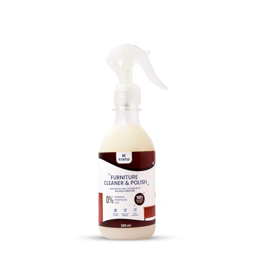 Image of Krama Furniture Polish Spray For Wood Shine | All In One Furniture Cleaner Solution | Maintain Texture & Restore 100% Shine | 0% Probones,Phosphate & Dyes | Wooden Furniture Cleaner Pack 300Ml