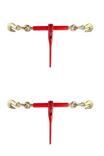 Image of 2 Pack Ratchet Chain Binders 5 /16'' - 3 /8'' | Load Binder with 2 Grab Hooks | Tie Downs for Grade 70 Transport Chain | 6000 Lbs. Safe Working Load- Heavy Duty Ratchet Binders for Towing