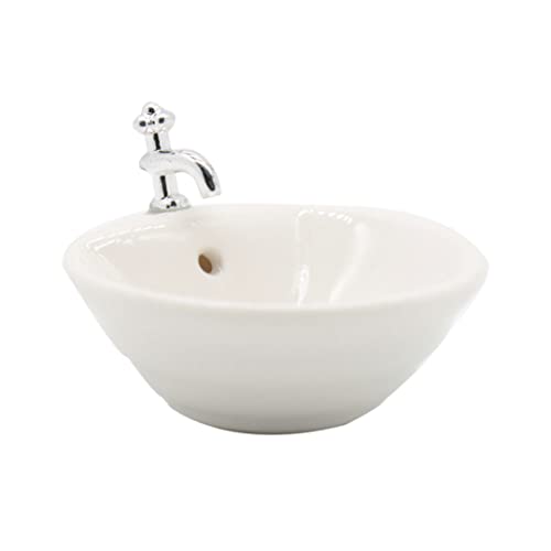 Rond Doll House Salle de bain 1:12 Bassin de lavabo en céramique miniature Bassin de salle de bain Modèle Simulation Simulation pour la maison de poupée Blanc, Doll House Décoration Cover