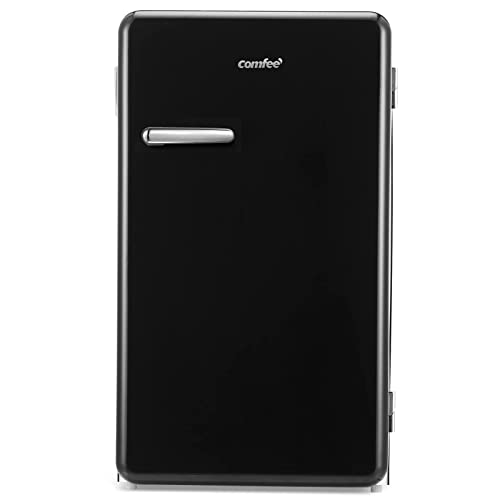 COMFEE' RCD93BL1RT(E) Under Counter Fridge Only, 93L Retro Freestanding Fridge with Chiller Box, Adjustable Thermostats, Self-closing Door, Black