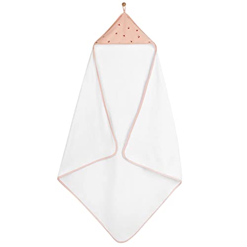 Image of Ely's & Co. Baby Hooded Towel and Wash Cloth Set, Thick Absorbent 100% Cotton Terry, for Newborn Baby Girl, Bath Towel 35 inchx35 inch with Pocketed Wash Cloth 10 inchx10 inch (Red Cherry Collection)