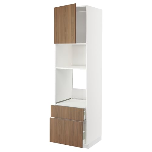 ProTuning HOMEMETOD/MAXIMERA Horno de cabina alta/micro w dr/2 drwrs, blanco/efecto nogal marrón Tistorp, 60x60x220 cm