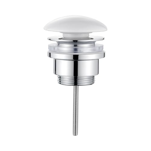 Ibergrif, Desagües Lavabo Universal Con/Sin Rebosadero, Válvula Tapón Automatica Pop up, Blanco