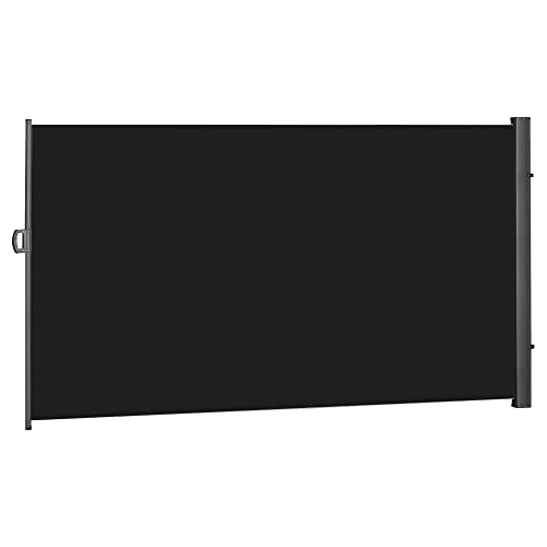 Outsunny Retractable Sun Side Awning Screen Fence Patio Garden Wall Balcony Screening Panel Outdoor Blind Privacy Divider (3x2M Black)