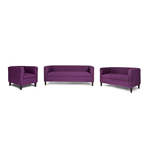 Image of Wakefit Sofa Set | 3 Year Warranty | Sofa 6 Seater, 6 Seater Sofa for Living Room, Wooden Sofa Set, Sofa Set 3+2+1 Seater - Miami(Tahoe : Grape Purple)
