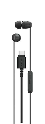 Sony IER-EX15C avec Micro – Écouteurs filaires USB-C pour Android, iPhone, Ordinateur Portable et PC – Câble Anti-enchevêtrement – Parfaits pour Les Voyages et Une Utilisation Quotidienne – Noir