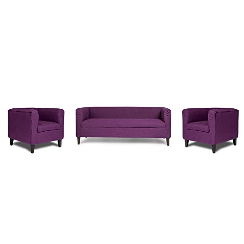 Image of Wakefit Sofa Set | 3 Year Warranty | Sofa 5 Seater, 5 Seater Sofa for Living Room, Wooden Sofa Set, Sofa Set 3+1+1 Seater - Miami(Tahoe : Grape Purple)