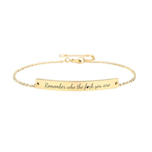 Remember Who The F You Are Bracelet - Remember Who You Are Chain, Motivational Bangle Stainless Steel Engraved Words, Inspirational Chain Jewelry Gifts for Women Friend