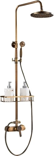 Système de douche, robinetterie rétro antique en laiton, douchette nostalgique, avec étagère, douche à effet pluie avec robinet, set de douche, kit de...