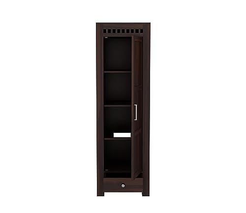 Image of Sheesham Wood Wooden Single Door Wardrobe Organizer for Clothes | - Solid Wood Almirah with 1 Drawers, 4 Shelves - Cupboard for Large Bedroom (Design 1)