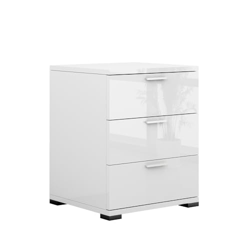 Vicco Nachttisch Marseille, Nachtkommode, Weiß Hochglanz, 46.2 x 60 cm