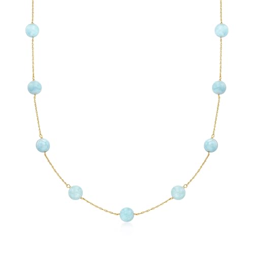 Ross-Simons 50.00 ct. t.w. Aquamarine Bead Station Necklace in 14kt Yellow Gold. 18 inches