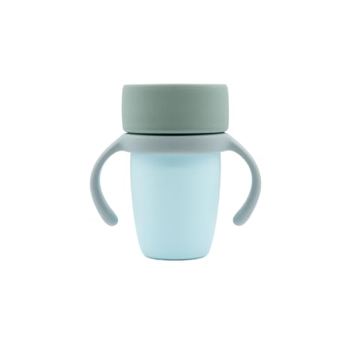 Image of WeeSprout Baby Training Cup - Silicone Sippy Cup with Removable Handles for Weaning Off Bottle - Transition Spill-Proof Toddler Cups - No-Spill Design (Sky/Matte Green/Light Gray)