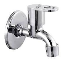 SPAZIO Stainless Steel MAX Collection Bib Cock Tap Bathroom Tap Foam Flow Water with Wall Flange, Chrome Plated, Brass Disc, Pack of 1