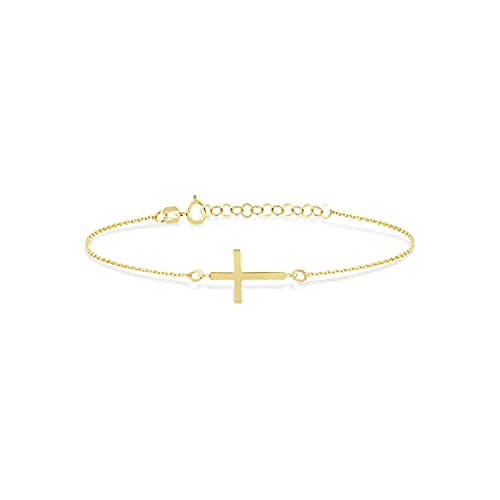 Gelin Sideways Cross Bracelet in 14K Solid Gold | 14k Gold Small Cross Bracelet for Women
