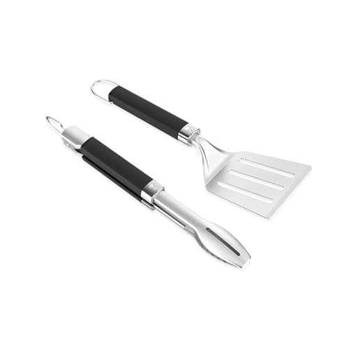 Weber tragbares Grillwerkzeugset (2-teilig) - besteht aus Grillzange und Wender sühlmaschinen geeignet - Silber - Schwarz (3400213)