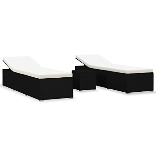 vidaXL Chaises Longues de Jardin et Table à Thé 3 pcs Transat de Patio Bain de Soleil de Balcon Camping Extérieur Résine Tressée Noir