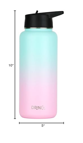 Image of Drinco Stainless Steel Water Bottle Spout Lid Vacuum Insulated Double Wall Water Bottle Wide Mouth Leak Proof Keep Cold Sport Camping Hiking (32oz Macaron)