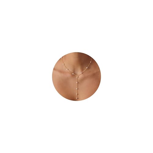 BSGRL Pearl Necklaces for Women-14k Gold Filled Pearl Y-Necklace Station Design Cuban Chain Dainty...