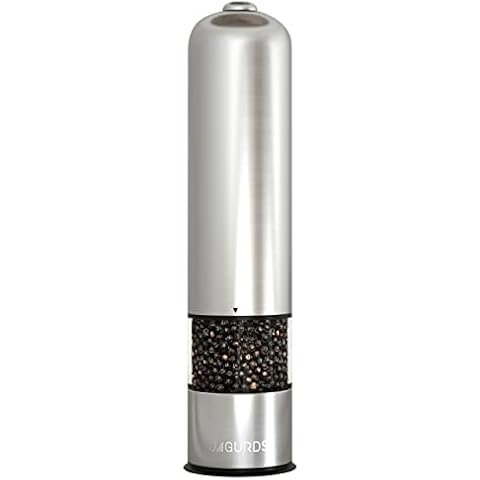 Electric Salt and Pepper Grinder - Automatic, Refillable, Battery Operated Stainless Steel Spice Mills with Light - One Handed Push Button Peppercorn Grinders and Sea Salt Mills Cover