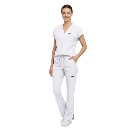 VIAOLI Scrubs for Women - V-Neck Top & Cargo Pants Uniform Womens Medical Scrubs Set for Nurses Doctors