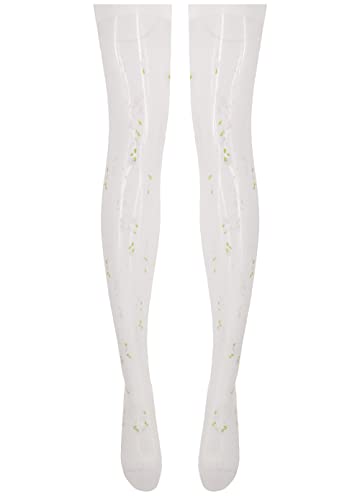 Image of Erinaco Women's Flower Pattern Sheer Footed Pantyhose Control Top Tights Stockings with Reinforced Toes