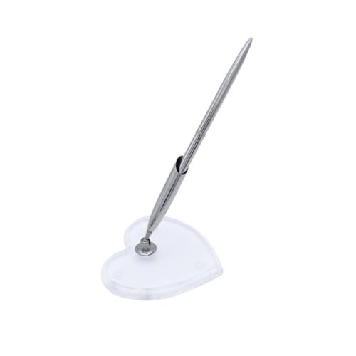 TOBBOMEY Soporte de bolígrafo + Juego de Dos Piezas Pluma de invitado Boda bolígrafo y Soporte para de visitas Shape Pasillo Despedida de Soltera Nupcial Plata para Siempre Blanco