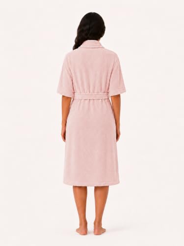 Image of RANGOLI Royal Bamboo Premium Bathrobe For Women | Ultra Soft Bamboo Yarn Lightweight Bathing Robes | 460 GSM Highly Absorbent & Quick Drying Luxurious Bath Gown | Knee Length Bath Robe - Peach