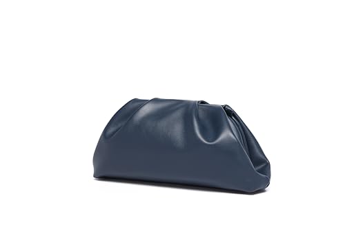 YUWITA Vegan Leather Clutch Purse for Women Formal Evening Bag Navy Blue