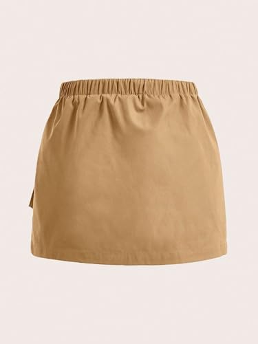 EARKOHA 2025 Skirts for Women Solid Color Drawstring Waist A-Line Work Skirt with Flap Pockets Khaki S2