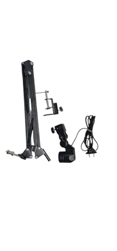 Image of SHOPEE Adjustable Metal Swing Arm Table Lamp With Clamp, Swivel Light Lamp Bulb Holder For Bedroom, Study, Home Office, Table Photography, B22 Base, Replaceable Bulbs, Multi-Joint, Black Finish,Led