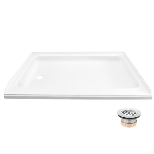 Tough Grade 24 x 36 White Shower Pan with Drain | Right or Left Side | with or Without Drain Fitting | for RV Camper Travel Trailers 5th Wheels (No Drain Fitting Included Left Drain)