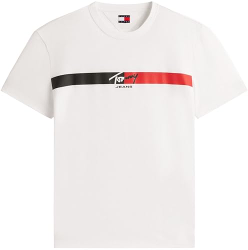 Tommy Jeans Herren T-Shirt Kurzarm Signature Stripe aus Baumwolle, Weiß (Ecru), XL – Ansicht 6