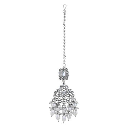 Image of I Jewels Traditional Kundan & Pearl Necklace Jewellery With Earrings & Maang Tikka Set For Women