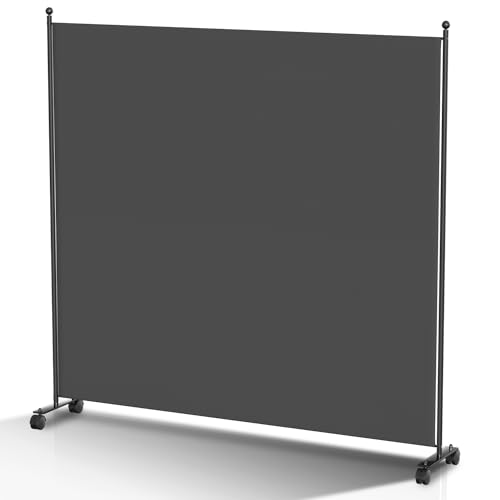Ansobea Paravent Raumteiler 4-teilig 228x181x30cm, Anthrazit | Auf Rollen, Faltbar, Polyesterfaser, Einfache Installation, Sichtschutz für Balkon Garten